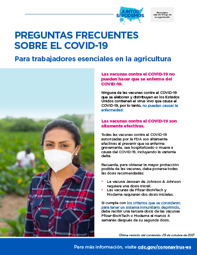 Preguntas frecuentes acerca de las vacunas contra el COVID-19 para trabajadores agrícolas