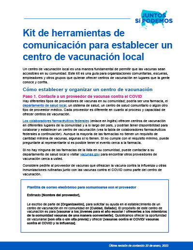 Kit de herramientas para establecer un centro de vacunación local